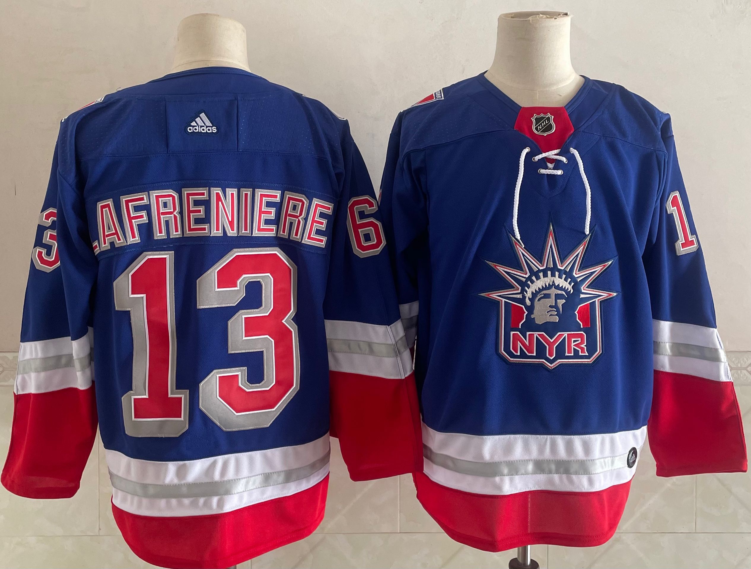 Cheap Men New York Rangers 13 Afreniere Blue Authentic Stitched 2021 Adidias NHL Jersey